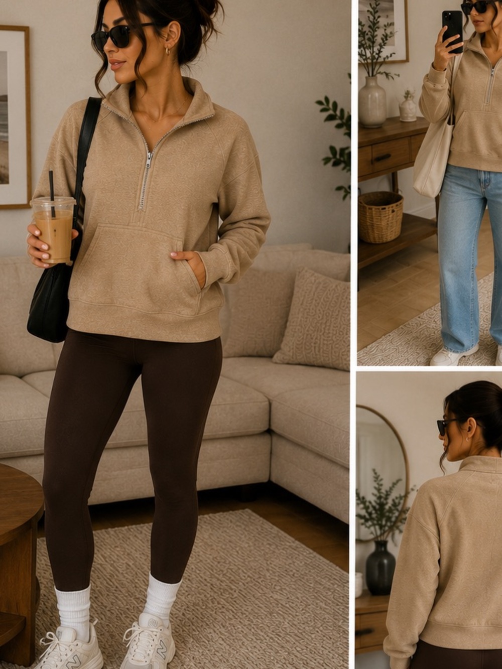 🤍 Cropped Fleece Quarter-Zip Hoodie — Estimated Size small-medium